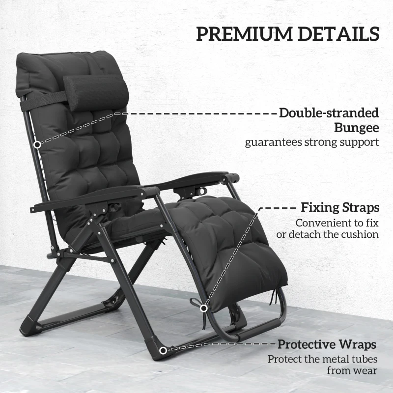 Outsunny 2 Piece Reclining Zero Gravity Sun Loungers with Cushions, Black