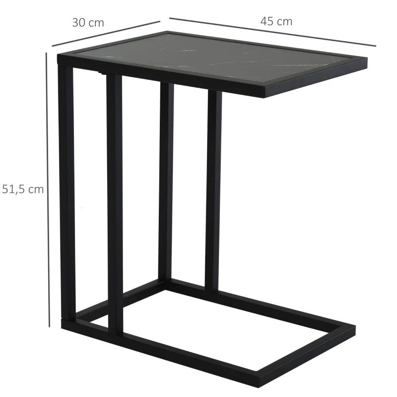 HOMCOM Stolik Boczny w Kształcie Litery C, Oszczędność Miejsca, Nocny/Coffee Table, Imitacja Marmuru, 45 x 30 x 51,5 cm