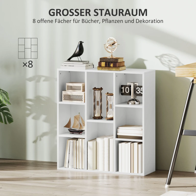 HOMCOM 3 Tier Bookshelf, Modern Cube Bookcase with 8 Open Storage Compartments, Freestanding Display Storage Unit for Living Room, Bedroom, Study, White