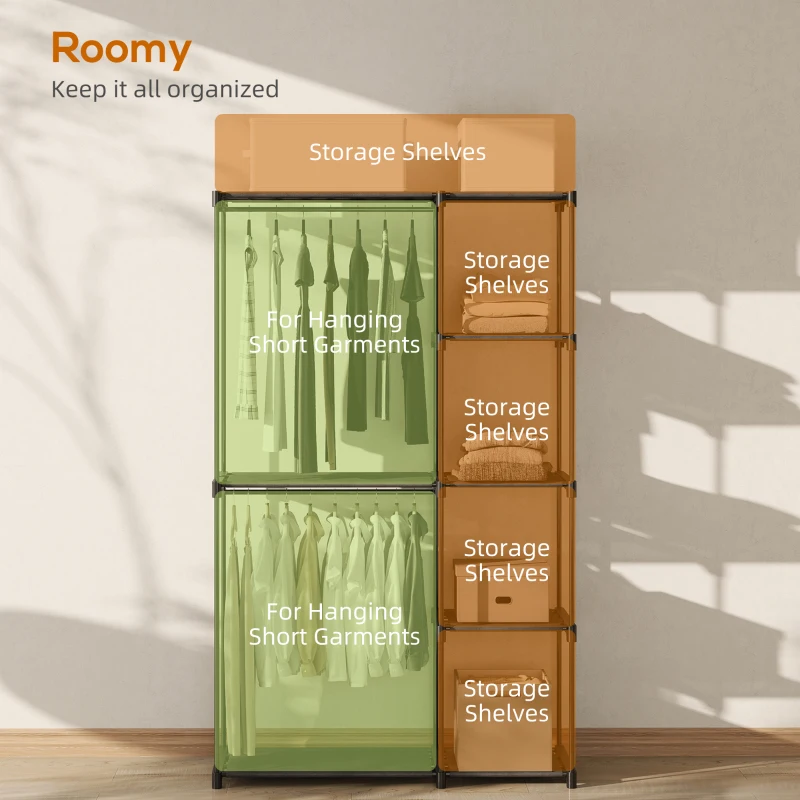 HOMCOM Szafa Materiałowa z Drążkiem na Ubrania, Półkami, dla Sypialni, Garderoby, 111 x 43 x 185 cm, Czarna