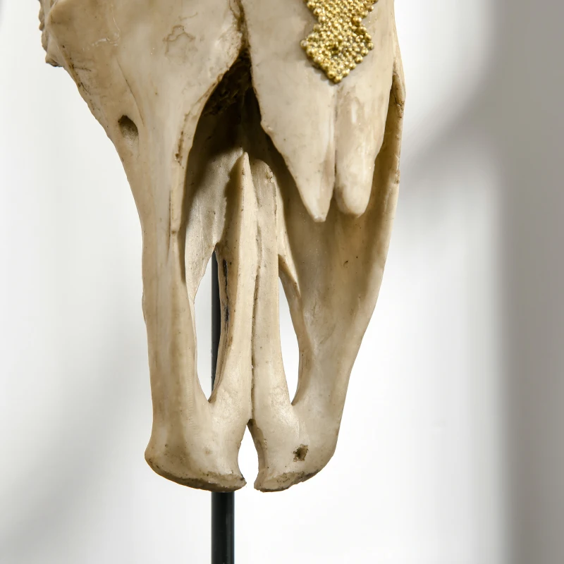 HOMCOM Dekoracja Ścienna Czaszka Byka z Tworzywa Sztucznego Dekoracja Stołowa Byk Czaszka Głowa Byka Czaszka Styl Modernistyczny do Sypialni Salonu z Liśćmi Złota 70 x 17 x 83 cm