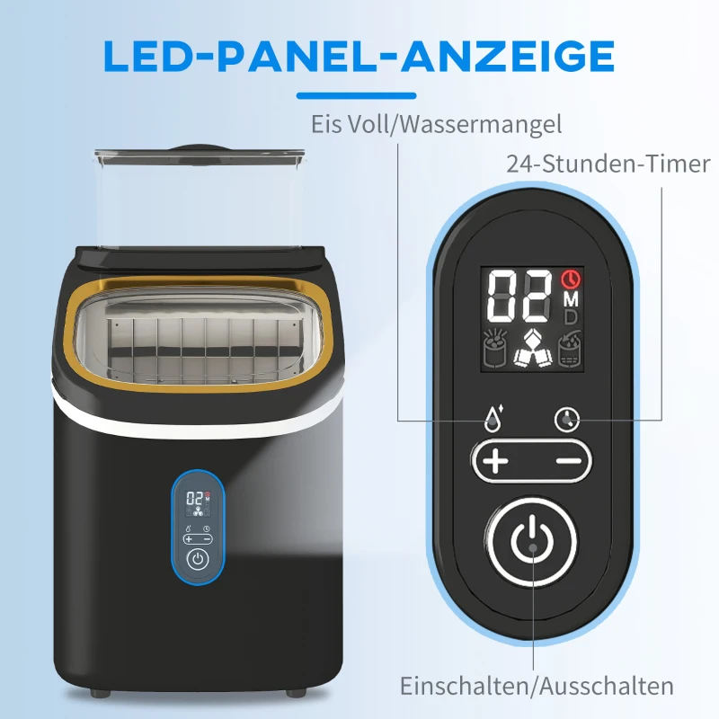 Maszyna do lodu 15 kg/24h, zbiornik 1,5L, czarna