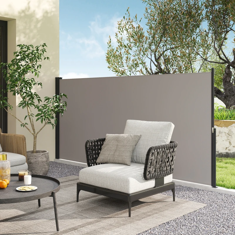 Outsunny Markiza Boczna Rozsuwana, 300 x 140cm Markiza Ogrodowa, Osłona Przeciwsłoneczna z UV, Osłona Przed Wiatrem, Metal, na Taras, Balkon, Poliester, Jasnoszary