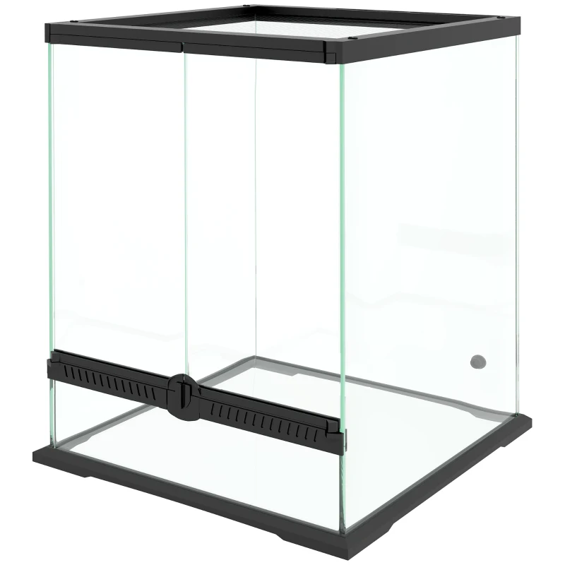 PawHut Terrarium dla gadów z funkcją zabezpieczenia przed ucieczką, Wentylacja, 120L Terrarium szklane z zarządzaniem kablami, dla amfibii pająka, Metal, Czarny, 45 x 45 x 60 cm