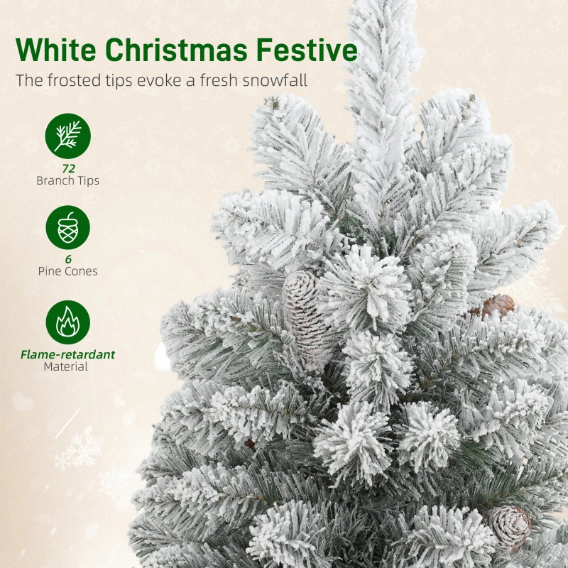 HOMCOM Mini Sztuczna Choinka 60 cm z Sztucznym Śniegiem, 72 Gałęzie i 6 Szyszek, Podstawa Cementowa, Dekoracja Świąteczna do Wnętrz, Biuro, Salon