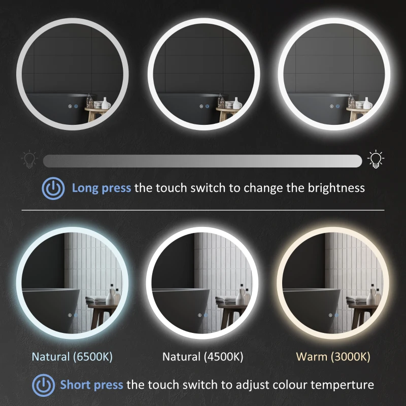 Lustro łazienkowe 60 cm, podświetlane, 3 kolory światła