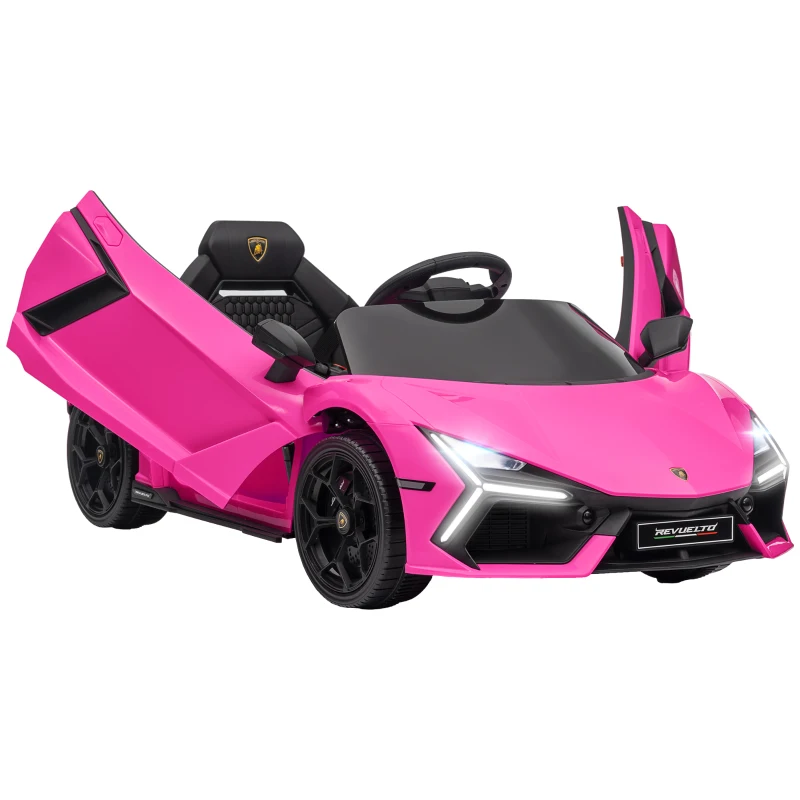 AIYAPLAY Lamborghini Revuelto Licensed Kids Electric Car with Butterfly Doors, 12V Ride on Car with Training Wheels, Suspension, Remote Control, LED Lights Music Horn, for 3-5 Years Pink