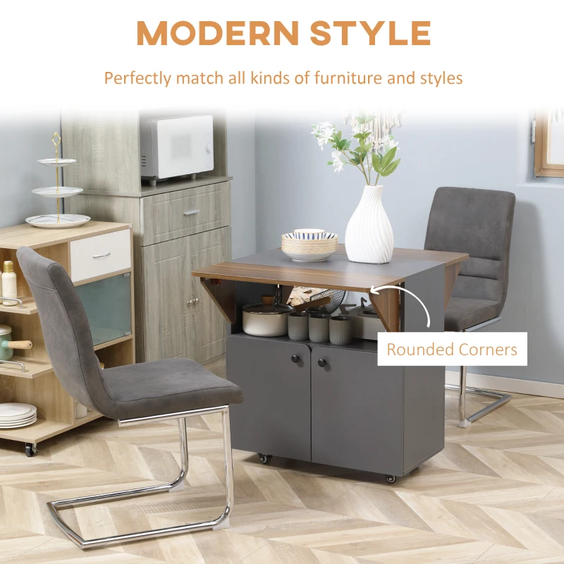 HOMCOM Stół kuchenny z rozkładanymi bocznymi blatami, stołówka z dwiema rozkładanymi częściami, kredens z półką na kółkach na salon kuchnie Płytka wiórowa Jasnoszary + Ciemnobrązowy 70 x 83 x 75 cm