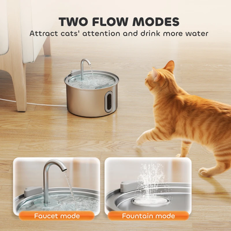 PawHut Fontanna dla kotów 2,5L z cichą pompą LED i filtrem z aktywnego węgla, łatwa w czyszczeniu, z oknem poziomu wody