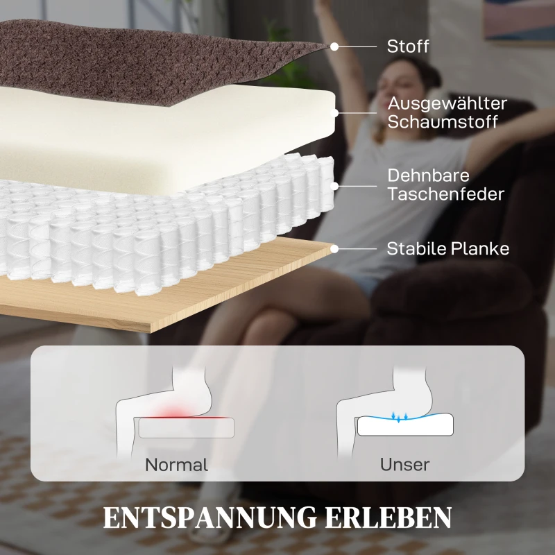 HOMCOM Fotel masujący, 8 punktów wibracyjnych, 5 trybów, ogrzewanie lędźwiowe, regulowany, obrotowy, tapicerowany fotel, brązowy