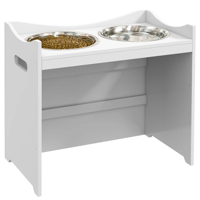 PawHut Podniesiona miska dla psa, regulowany stojak na pokarm, stacja żywieniowa z 2L misą stalową, stojak na pokarm, uchwyt, bar dla psów wszystkich rozmiarów, Biały