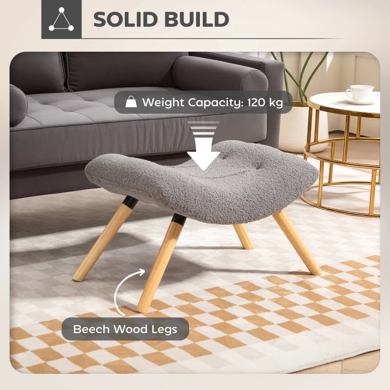 HOMCOM Puf do siedzenia, puf do stóp z polaru berberyjskiego, tapicerowany puf do 120 kg, dla salonu, sypialni, 67 x 45 x 38 cm, Jasnoszary