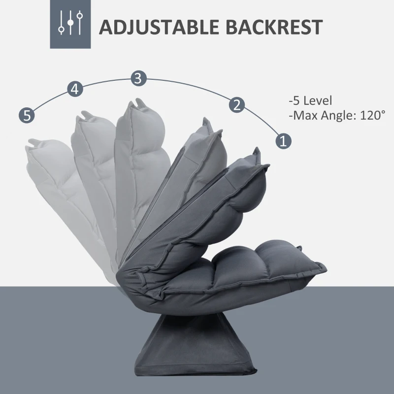 HOMCOM Fotel Podłogowy z Regulacją Oparcia, Obrotowy, Krzesło Medytacyjne, Fotel Relaksacyjny do Salonu, Biura, Pokrycie Mikrofibra, Ciemnoszary, 62 x 70 x 95 cm