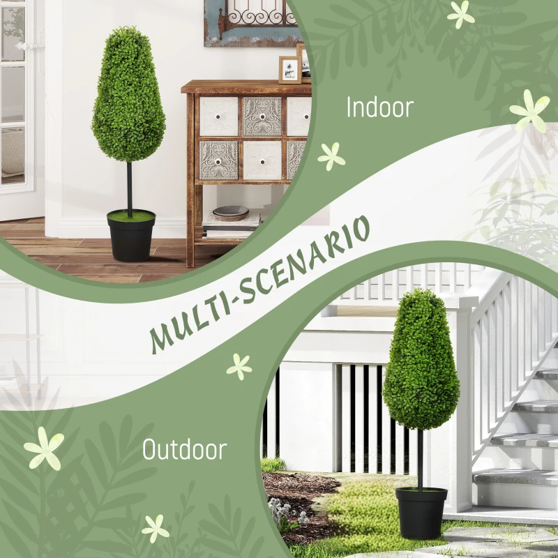 HOMCOM Set of 2 Decorative Artificial Plants, 90cm UV Resistant Faux Teardrop-Shaped Plant with Plastic Pot and Flocking, Fake Trees for Indoor Outdoor Decor, Green