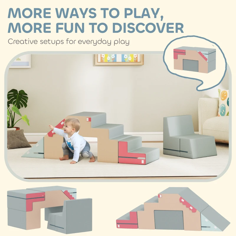 AIYAPLAY Baby Soft Play Set, 2-Piece Foam Climbing Blocks with Detachable Cover, Climb and Crawl Foam Blocks Interactive Toy for Toddlers 0.5-3 Years, Multicolour