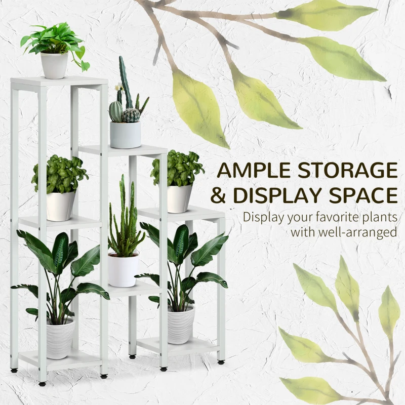 Stojak na rośliny Outsunny z 7 półkami, półka na rośliny, stojak na kwiaty, półka ogrodowa do salonu, narożnik, balkon, obciążenie do 2 kg (każdy poziom), biały 65 x 23 x 94,5 cm