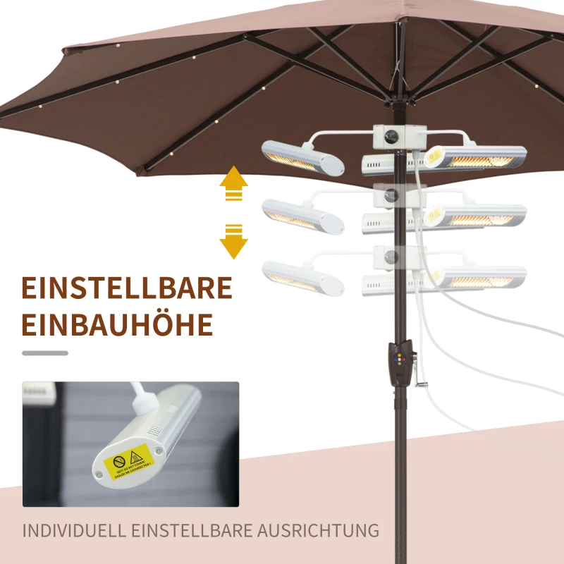 Outsunny Promiennik ciepła podczerwieni z trzema głowicami grzewczymi o mocy 1000 W Każda Grzejnik elektryczny z pilotem do ogrzewania pod parasolem, w namiocie Alu 87 x 75 x 22 cm