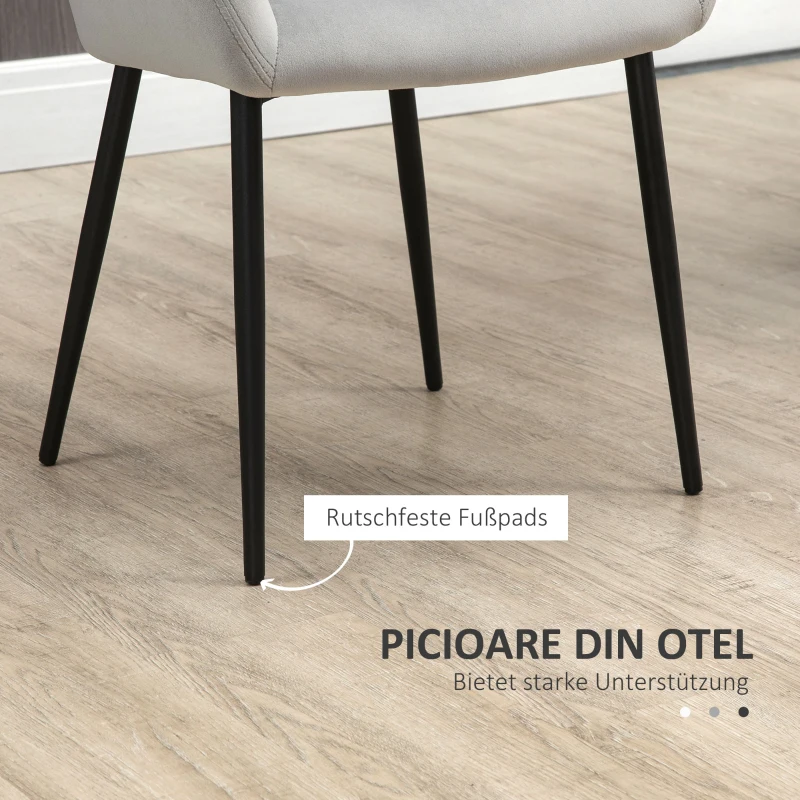 Zestaw 2 Krzeseł do Jadalni HOMCOM z Oparciem, Wykończenie Aksamitne, Stalowe Nogi, Jasnoszary, 54 x 57 x 80 cm