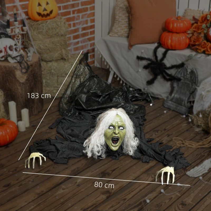 Dekoracja na Halloween Outsunny 183cm Zombie-Staruszka z LED, Funkcją Dźwiękową, Dekoracja Drzwi, Wodoodporna Figura Ogrodowa w Naturalnej Wielkości na Imprezę