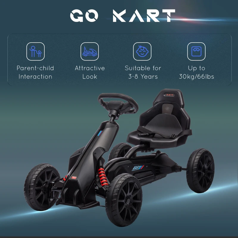 Go-Kart dla dzieci, regulowane siedzenie, czarne, pedałowe