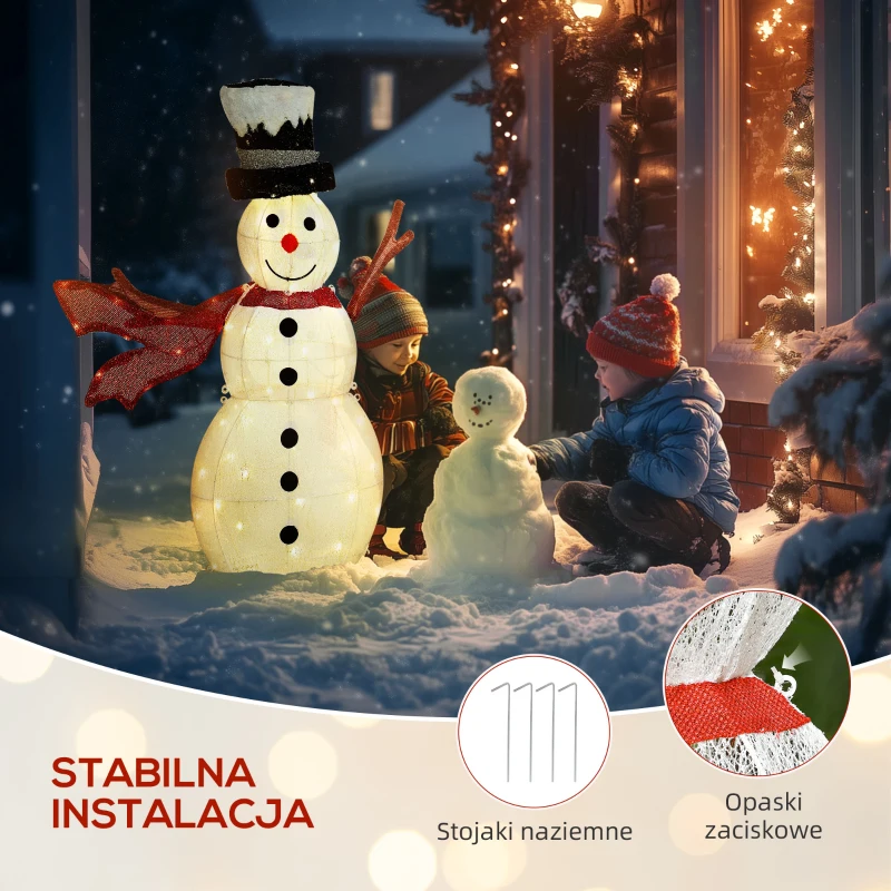 Outsunny 78 LED Dekoracja Świąteczna, Świąteczny Bałwan, Świąteczne Oświetlenie w Ciepłym Białym, Stalowa Rama, Do Wnętrz i Na Zewnątrz, Wielokolorowy