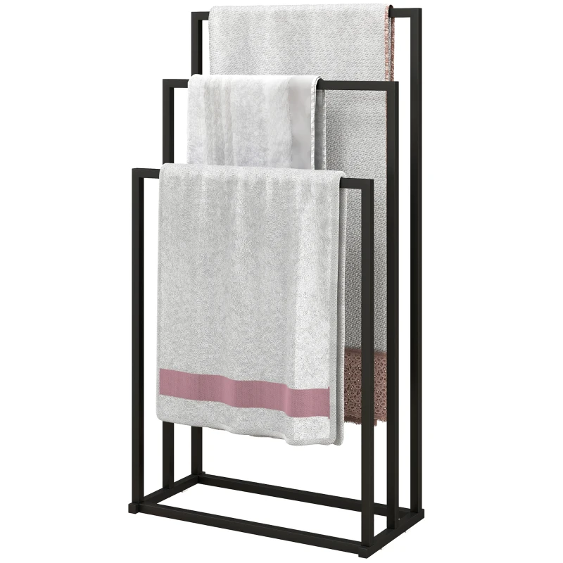 Wieszak na ręczniki HOMCOM stojący z 3 drążkami, drabinka na ręczniki ze stali, wieszak na ręczniki łazienkowe, 45 x 21,5 x 85 cm