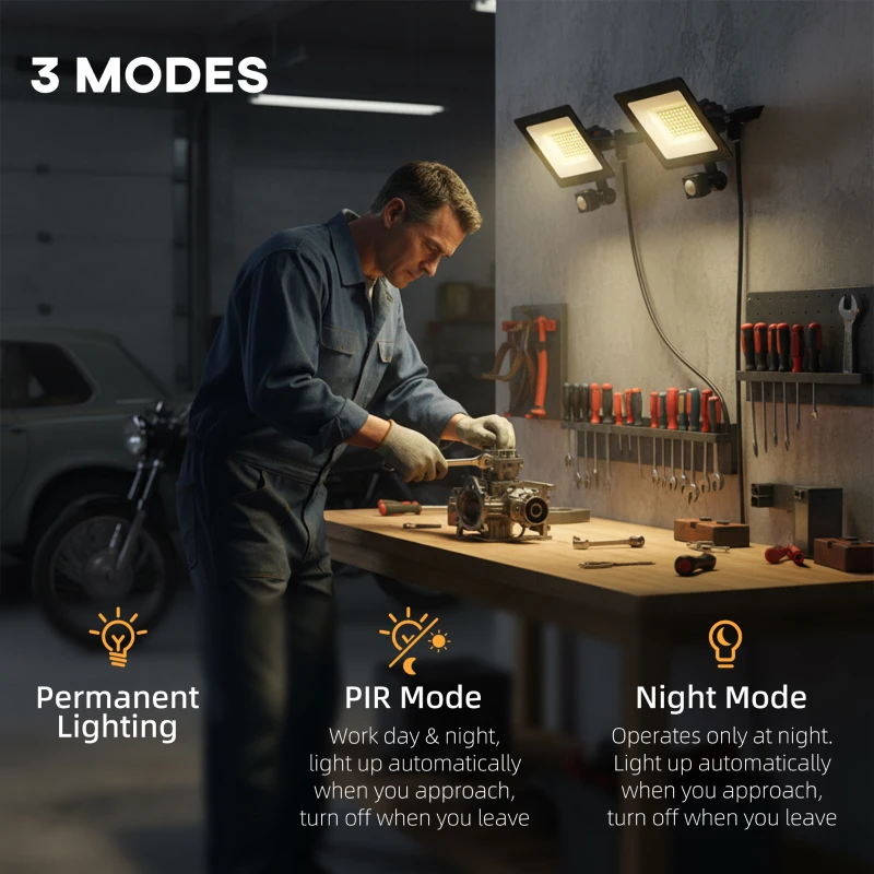 Zestaw 2 sztuk lamp roboczych HOMCOM 50W 5500LM 6000K IP65 Obrotowa, regulowana z 3 trybami światła, przenośna dla garażu, warsztatu, budowy