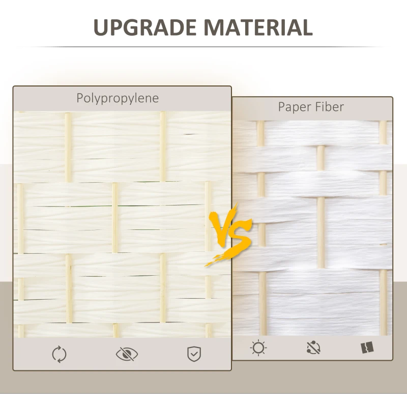 HOMCOM Parawan, 4-częściowa składana ścianka działowa, plecionka, drewno sosnowe, Biały
