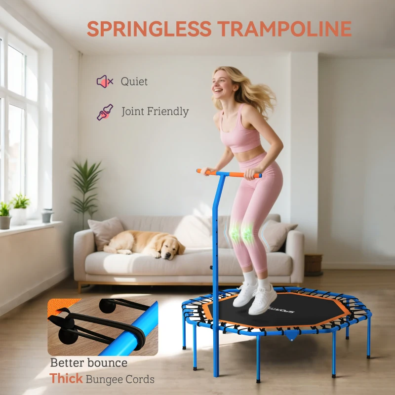 SPORTNOW Trampolina fitness składana Ø128 cm Mini trampolina z 5-stopniowo regulowanym uchwytem, cicha, dla dorosłych, do użytku wewnątrz i na zewnątrz