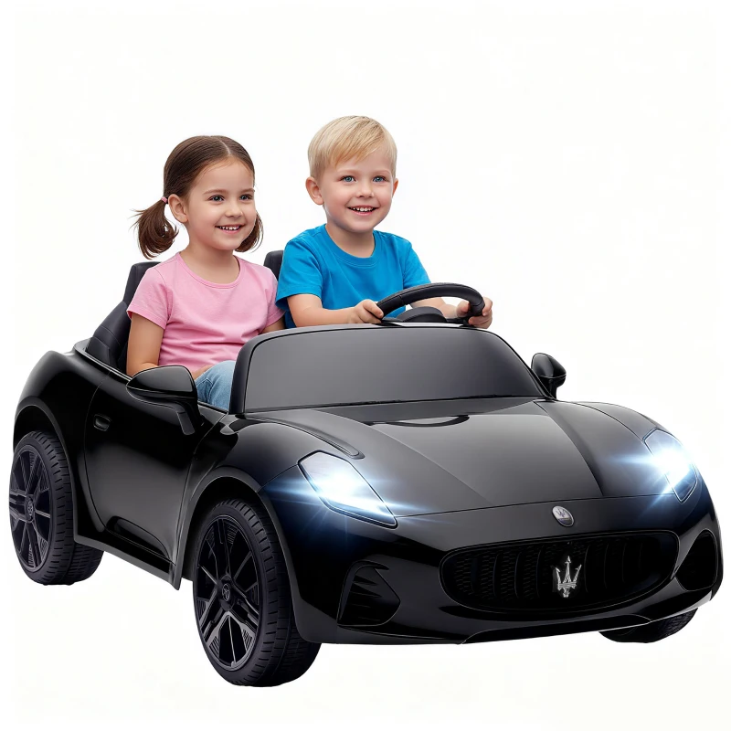 AIYAPLAY Maserati Licensed Electric Car for Kids, 2-Seater 12V Battery Powered Kids Ride on Car with Dual Modes, Remote Control, Suspension, LED Lights, Horn and Music for Boys and Girls, Black