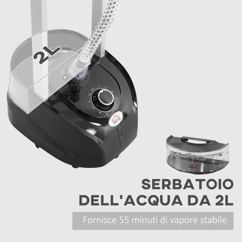 HOMCOM Stiratrice a Vapore, Ferro da Stiro Verticale da 2L, Potenza 1950W con 2 Aste Portatile, 35x25x23cm