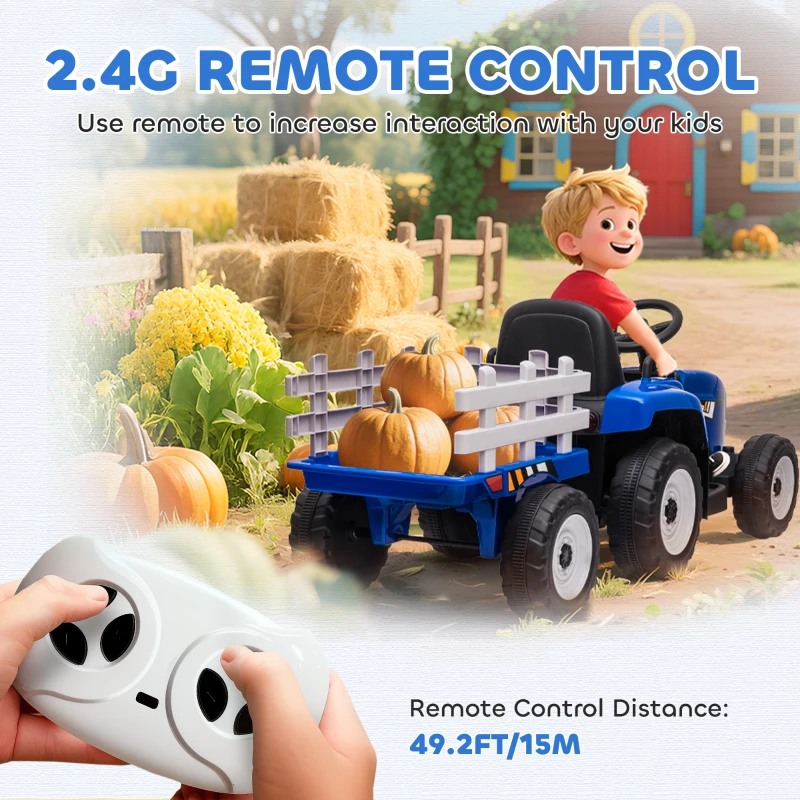 Traktor elektryczny dla dzieci, MP3, 3-6 km/h, Niebieski