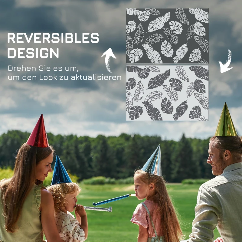 Outsunny Dywan zewnętrzny, Mata kempingowa z dwustronnym wzorem, Odporny na warunki atmosferyczne dywan z tworzywa sztucznego na balkon, taras, Szary+Biały, 182 x 274 cm