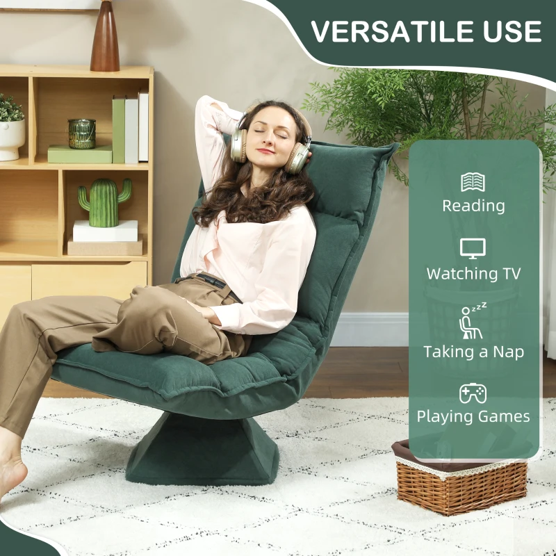 HOMCOM Krzesło Podłogowe Obrotowe 360° z 5-stopniową Regulacją Oparcia, Składane Sofa Podłogowa Medytacyjna, Wyściełane Leniwe Sofa do Salonu, Gry i Czytania, Zielone