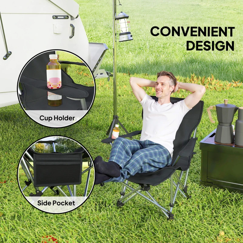 Fotel campingowy składany 2 szt., z podnóżkiem, lekki