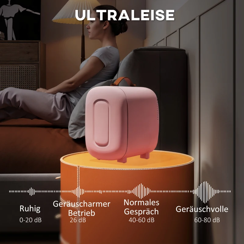 HOMCOM Mini Lodówka 4 L Mała Kosmetyczna Lodówka z Funkcją Chłodzenia i Podgrzewania, Przenośna Lodówka do Kosmetyków, Napojów, Owoców, Kremowy