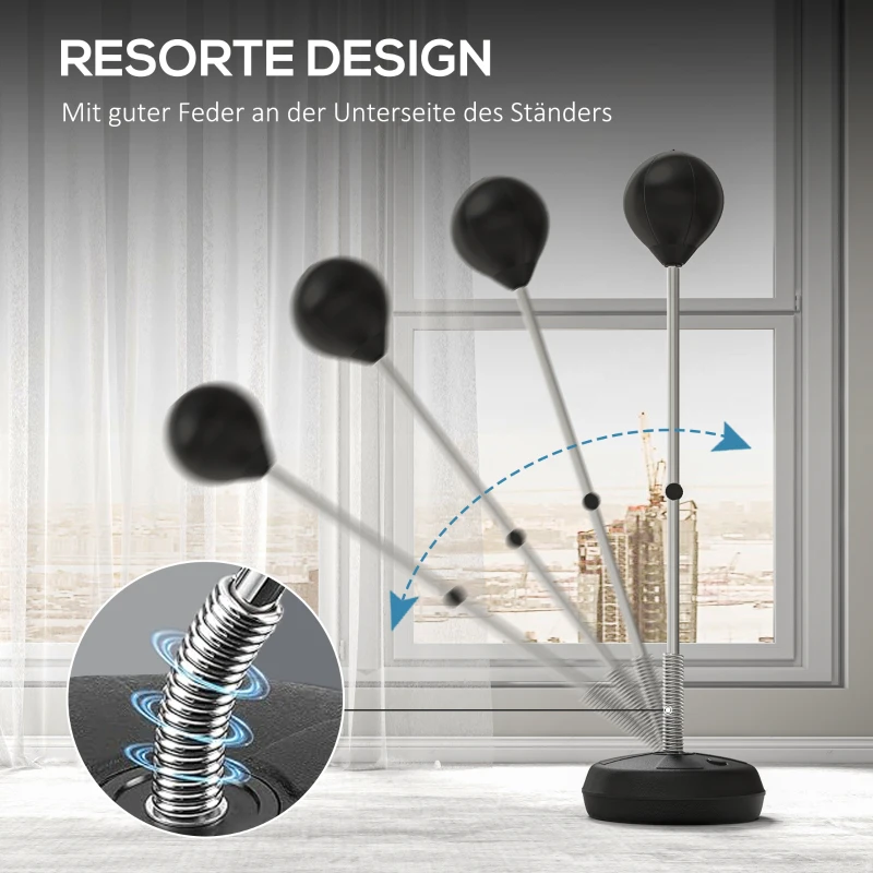 Zestaw do boksu z regulowanym stojakiem, rękawice, czarny