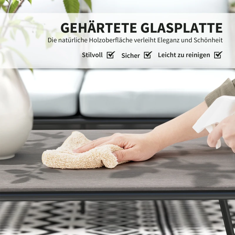 Outsunny 4 Piece Rattan Garden Furniture Set, 4 Seater Wicker Outdoor Sofa Set with 2 Armchairs, Loveseat, Tempered Glass Top Coffee Table, Cushions, Patio Conservatory Set for Balcony, Dark Grey