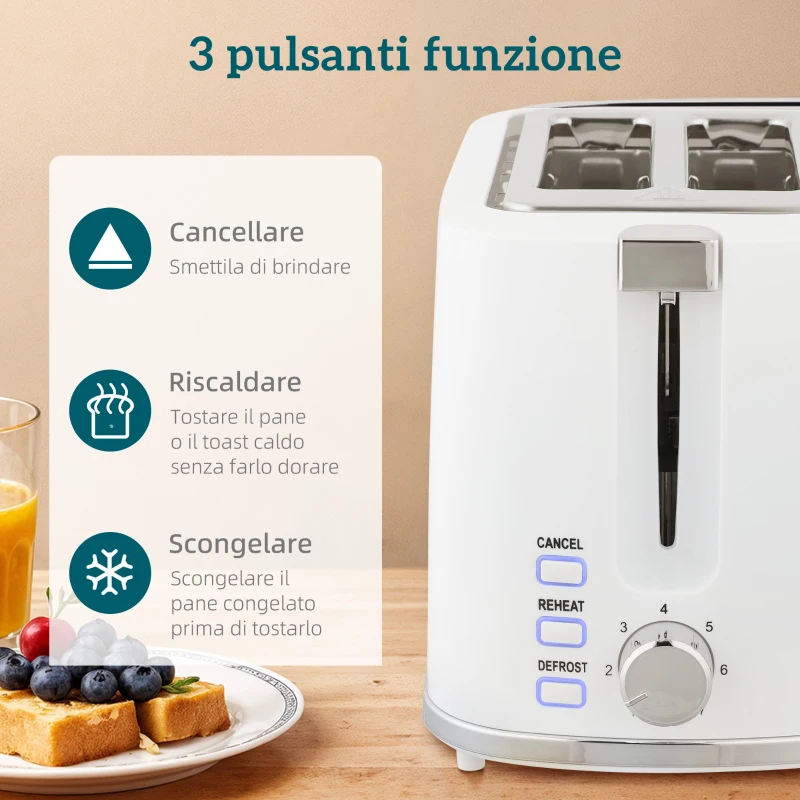 HOMCOM Set Bollitore Elettrico da 1.7L 2200W con Termostato e Tostapane Doppio con 7 Livelli di Doratura, Bianco
