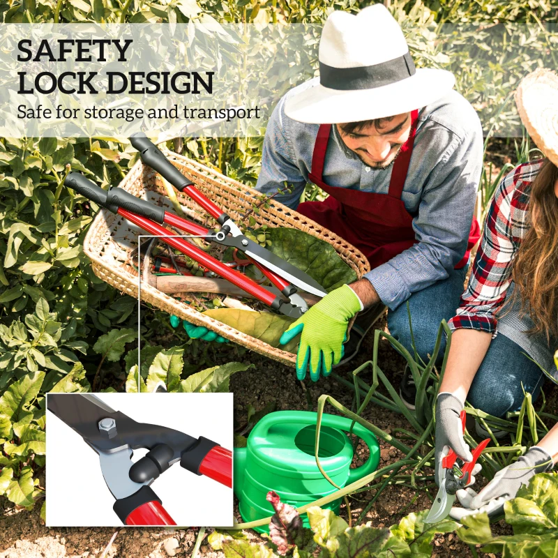 Zestaw sekatorów ogrodowych Outsunny 3-elementowy, nożyce do gałęzi z antyadhezyjnymi ostrzami stalowymi, antypoślizgowymi uchwytami, do cięcia żywopłotów i gałęzi, prace ogrodowe