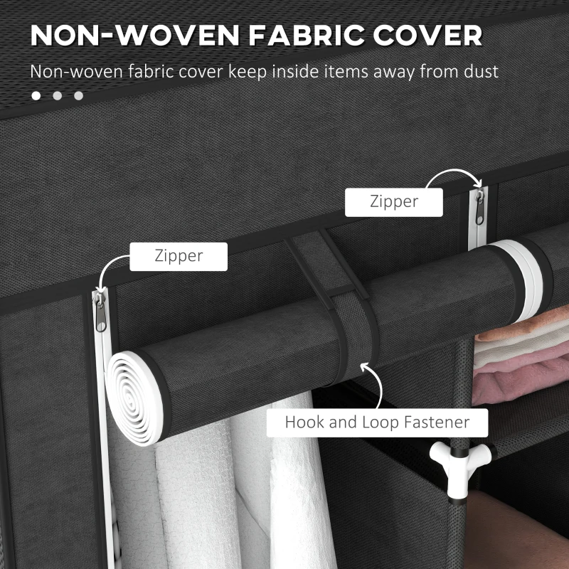 HOMCOM Guardaroba in Tessuto Armadio Salvaspazio 125x43x162.5 cm, Nero