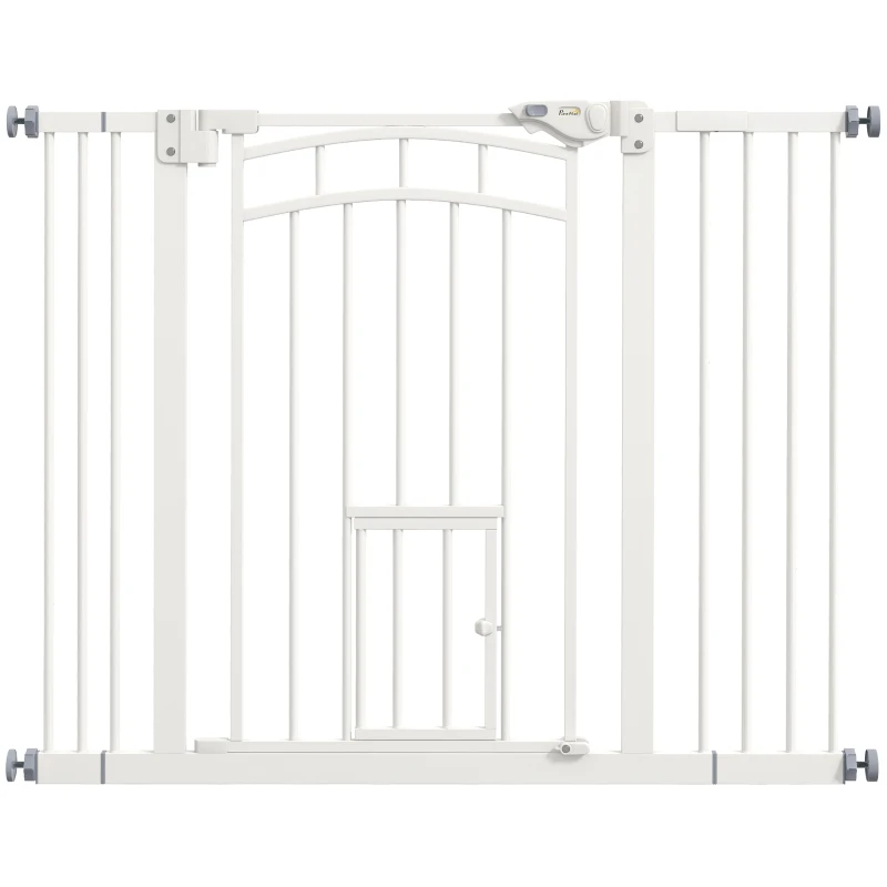 PawHut Zabezpieczenie Schodowe dla Psów, Bramka Ochronna z automatycznym zamykaniem, 74-100 cm, Bramka dla Kotów, Bez Wiercenia, Bramka Ochronna dla Psów, Biały