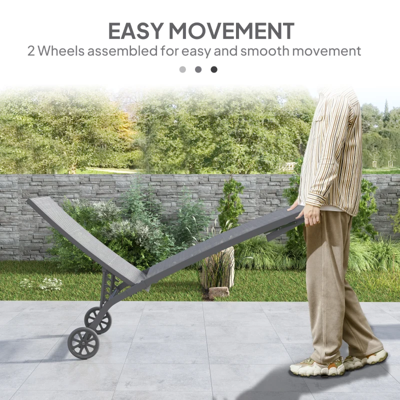 Leżak ogrodowy z kółkami, regulowane oparcie, aluminiowy
