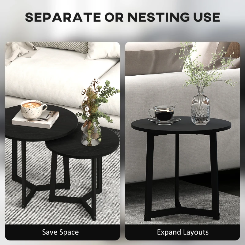 Zestaw 2 okrągłych stolików kawowych, stalowa konstrukcja