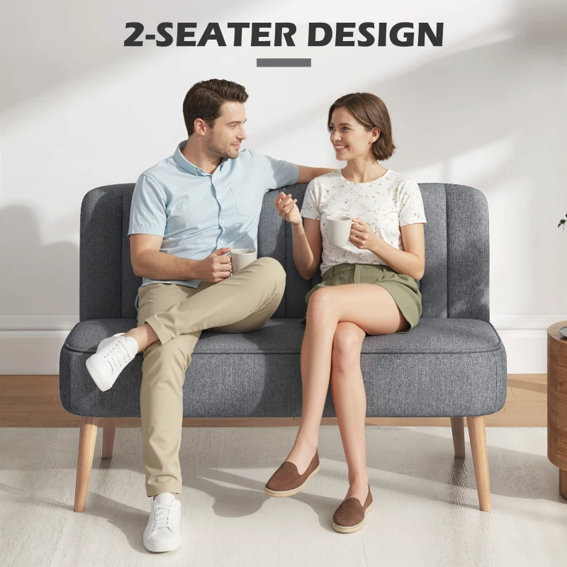 HOMCOM Sofa dwuosobowa, Mała Sofa Loveseat w wyglądzie lnu, Nowoczesna Sofa do Salonu, Sypialni, Małych Pomieszczeń, Szara, 117 x 56,5 x 77 cm