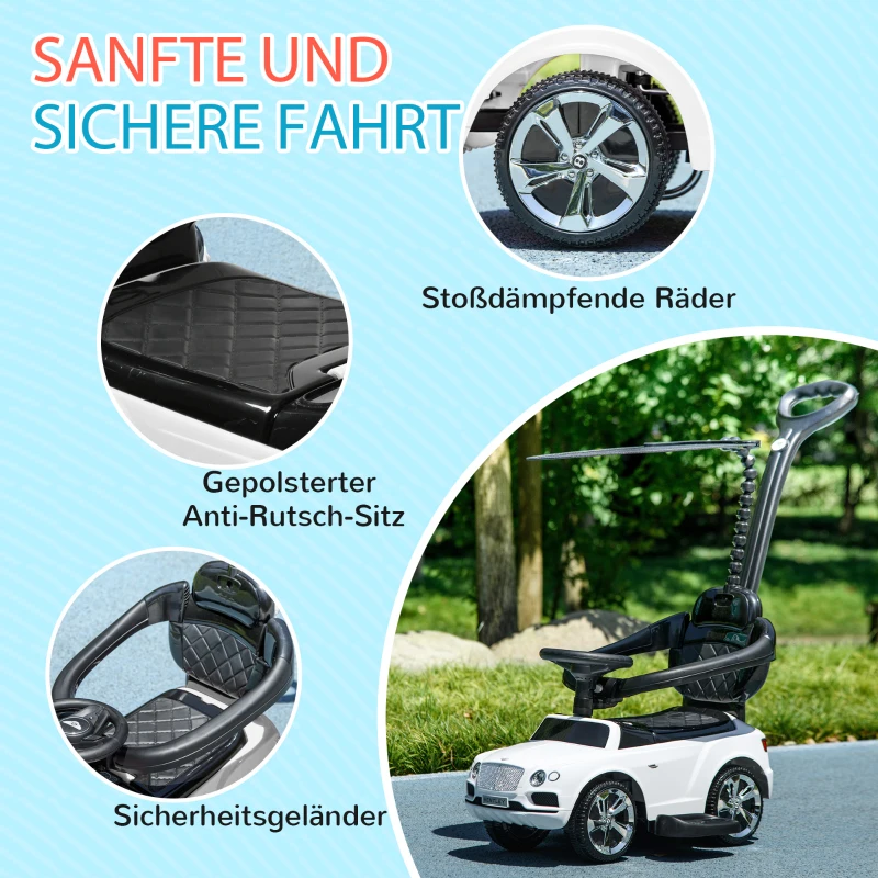 Rutschauto 3-in-1 z daszkiem, białe, z rączką do pchania