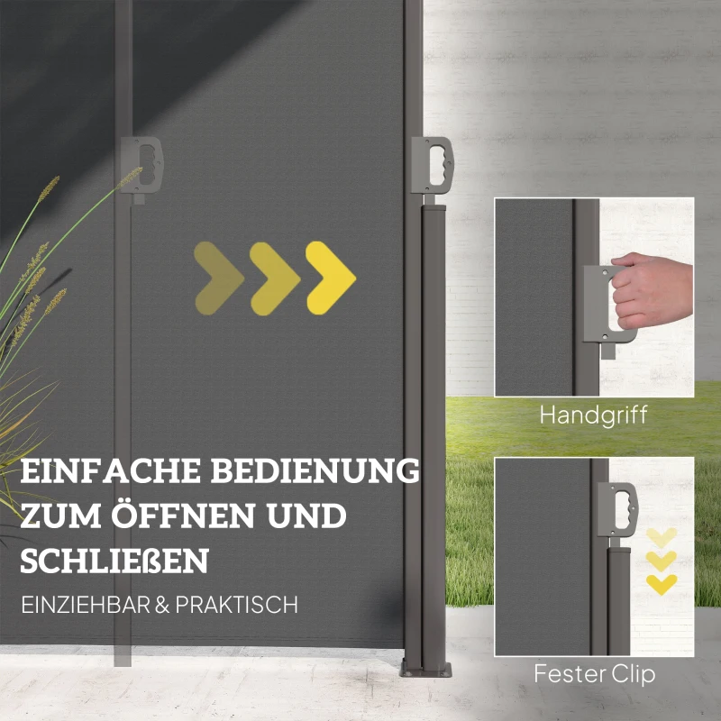 Markiza boczna, rozkładana, osłona prywatności, z uchwytami