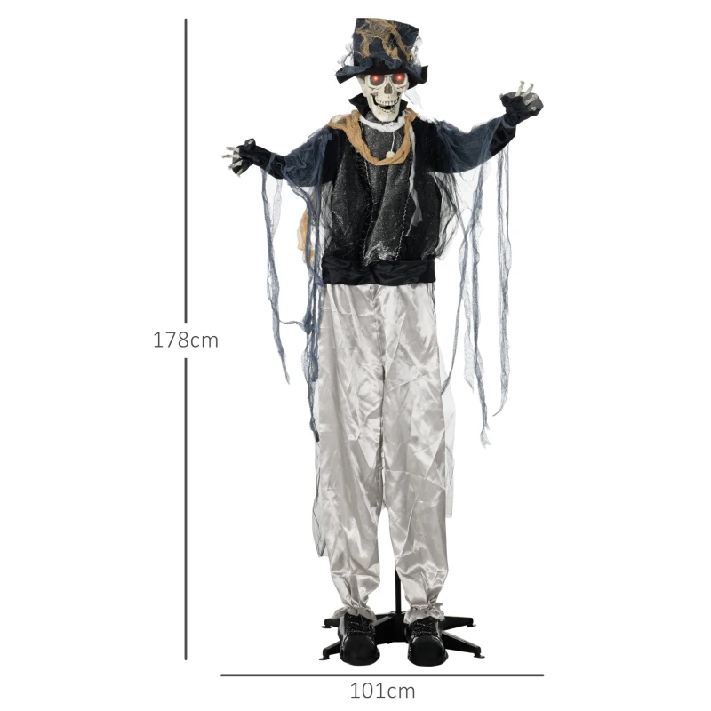 HOMCOM Dekoracja Halloween 100 cm Szkielet Pana Młodego z Horrorowymi Dźwiękami, Świecącymi Oczami, Deko Ogrodowa z Efektami Specjalnymi, Ruchoma Ręka dla Wnętrz, Na Zewnątrz