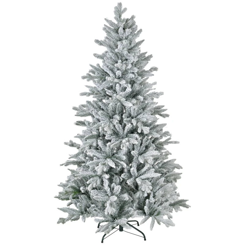 HOMCOM 6ft Snow Flocked Artificial Christmas Tree with 994 Tips, Foldable Metal Stand, Easy Assembly, Hinged Xmas Tree for Home Office Holiday, Green