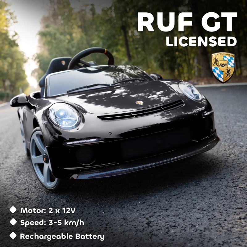 AIYAPLAY Elektryczny Samochód dla Dzieci 12V z 2,4 GHz Pilotem Zdalnego Sterowania, Pojazd Dziecięcy z Softstartem, Systemem Zawieszenia, Odtwarzaczem MP3, Klaksonem, USB, LED, dla Dzieci 3-5 Lat, Czarny